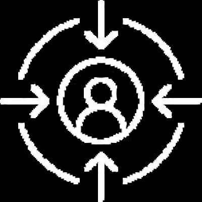 Icono circular con una silueta humana que simboliza el enfoque al cliente en el diseño de un show de drones único